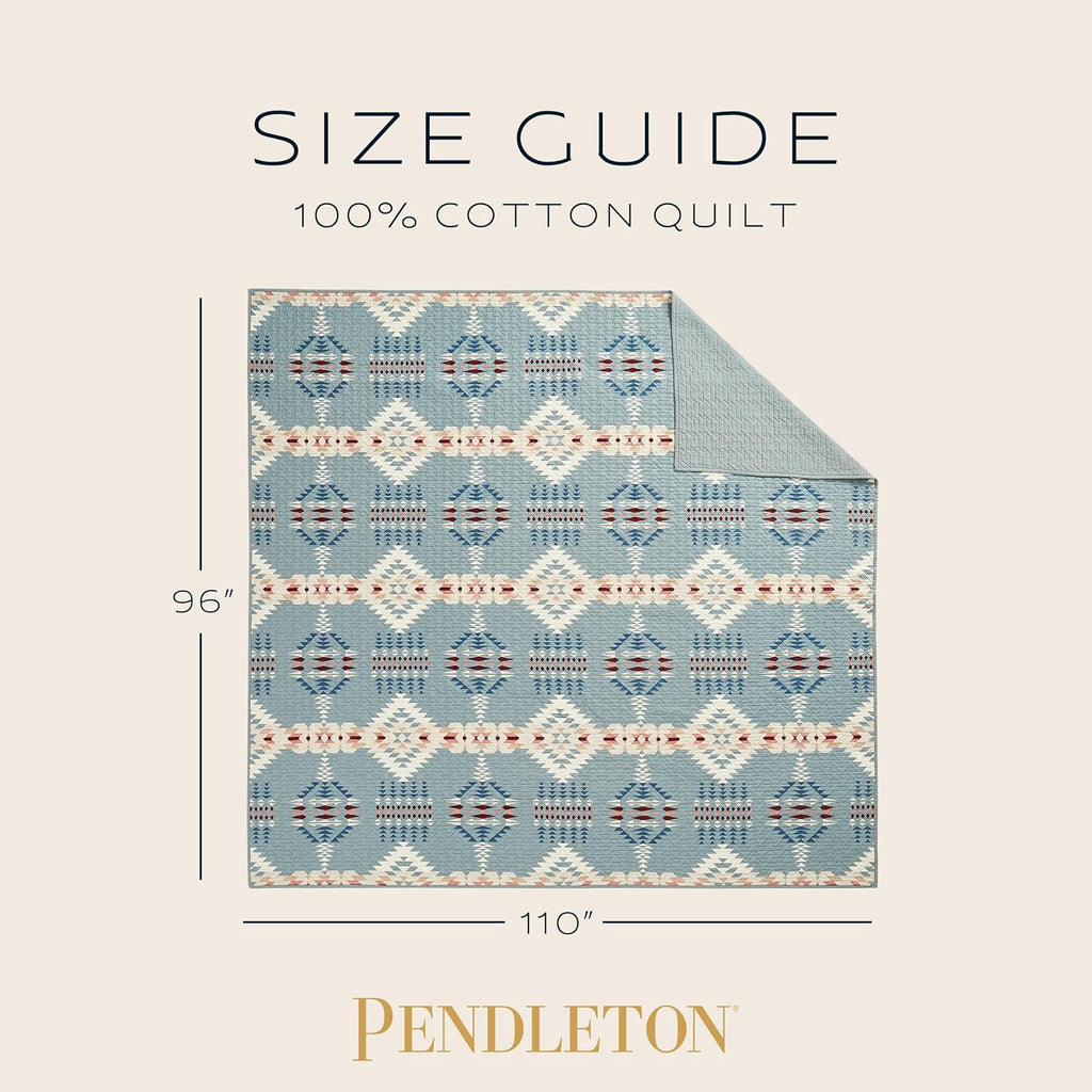 Pendleton King Quilt Set – 100% Cotton 3 Piece Quilt Set with Shams, Soft Lightweight Bedding for King Size Bed, Light Blue Patterned Comforter Alternative, King Bedding Set (Rancho Arroyo)