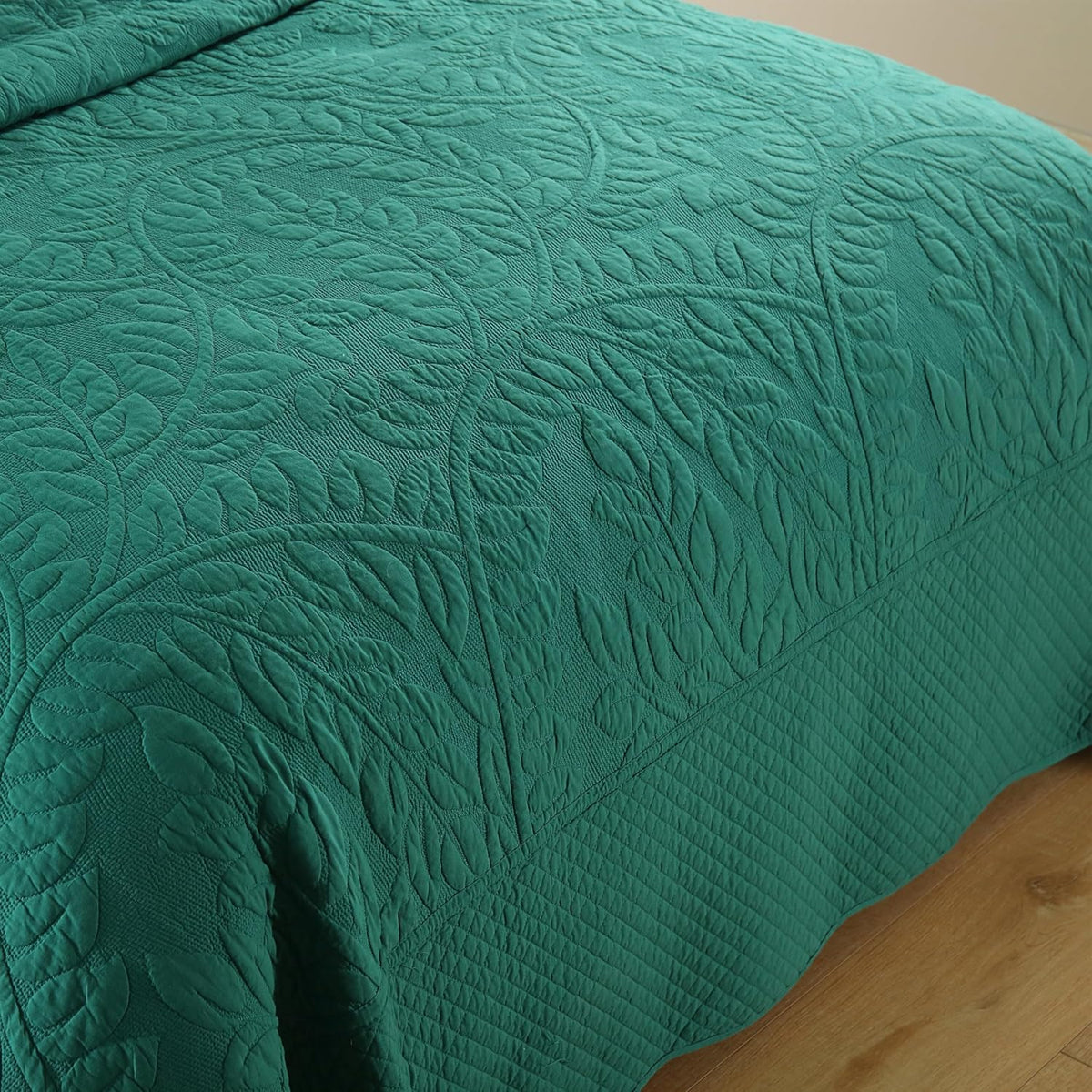 MarCielo 3-Piece 100% Cotton Oversized Bedspread Lightweight Quilt Coverlet Embroidery Farmhouse Bedding Set T0 (Emerald, Oversized Queen (100'x106'))