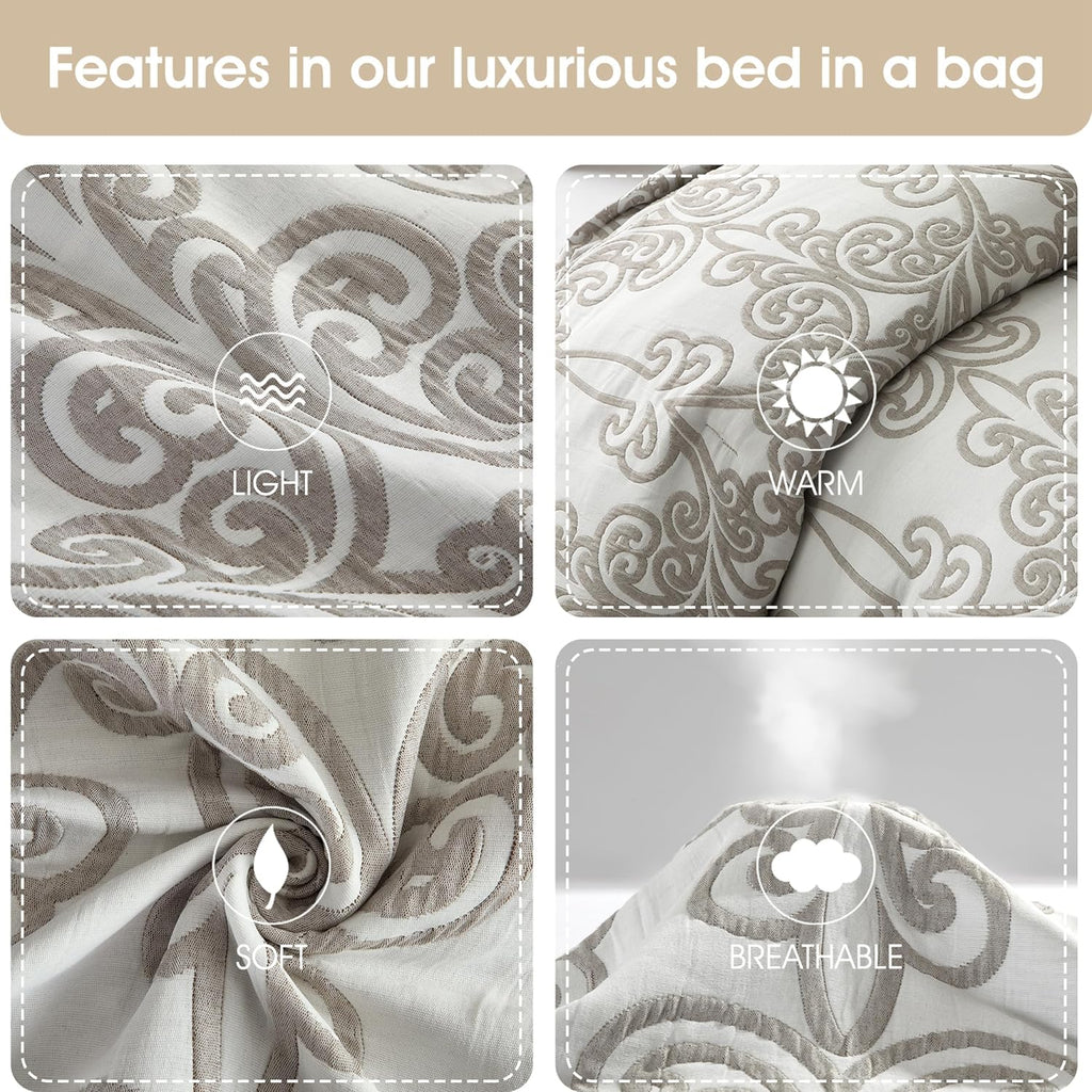 Stratford Park Smoke Grey Comforter Set King Size, 9 Piece Jacquard Floral Bedding Set, All Season, Ultra-Soft, Matching Pillows & Shams, Bed Skirt