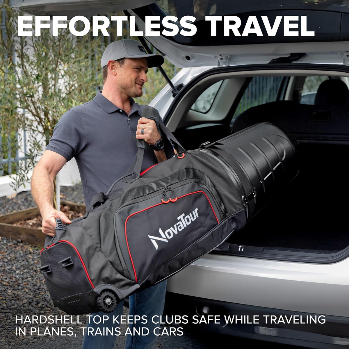 Golf Travel Bag for Airlines: Hard Case Top, Waterproof Zippers, 1680D Oxford Fabric, Built-in TSA Lock, Oversized Tank Wheels, Lightweight – Maximum Club Protection