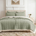 120x128 Cotton Quilt Bedding Set Oversized King Size Quilted Bedspread Sets with 2 Shams,3 Pieces Lightweight Soft Bedding Sets for All Season,Green