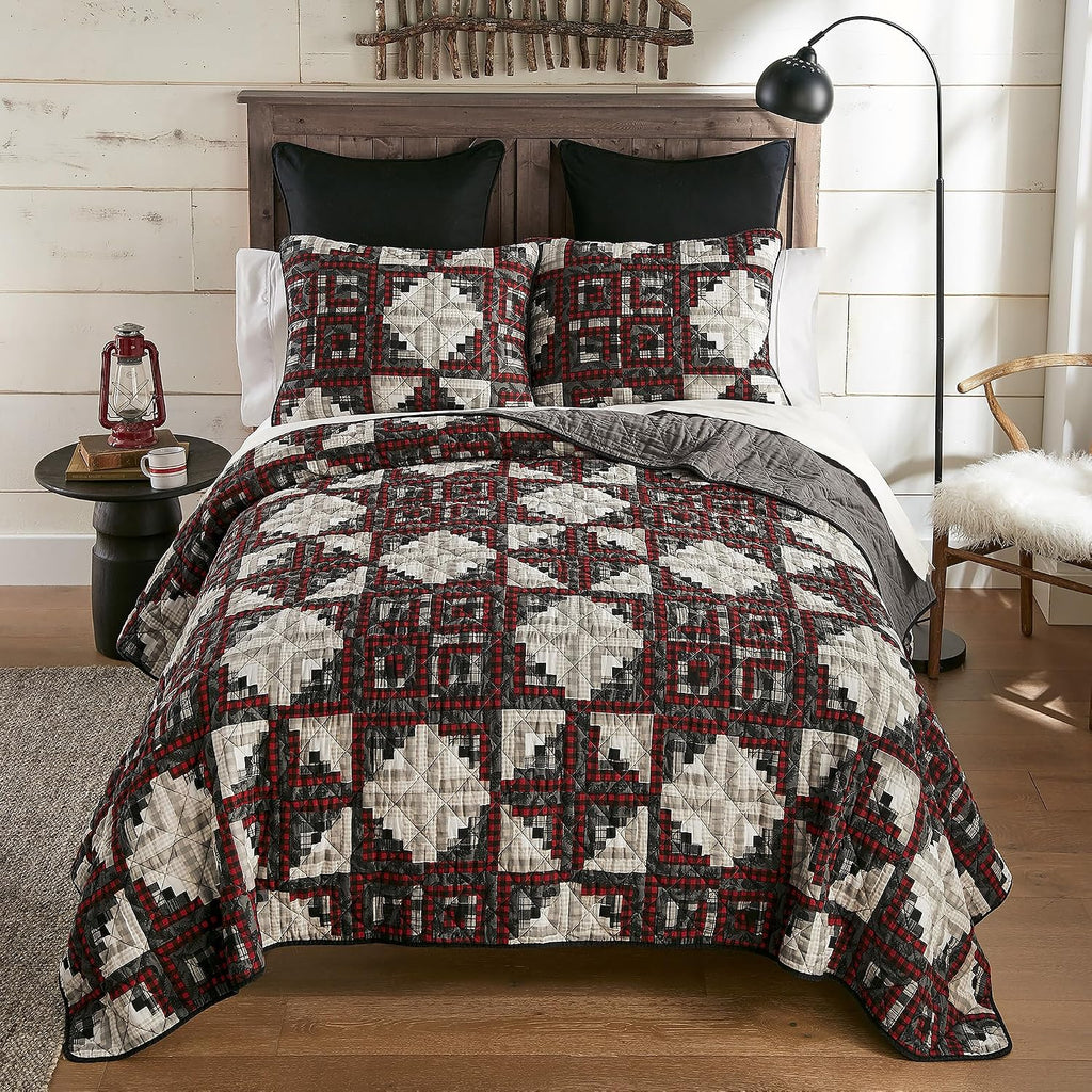 Donna Sharp Log Cabin Star Cotton Quilted Bedding Set -2-Piece Twin Size Quilt Set - Includes 1 Quilt and 1 Standard Pillow Sham - Machine Washable - Traditional Design