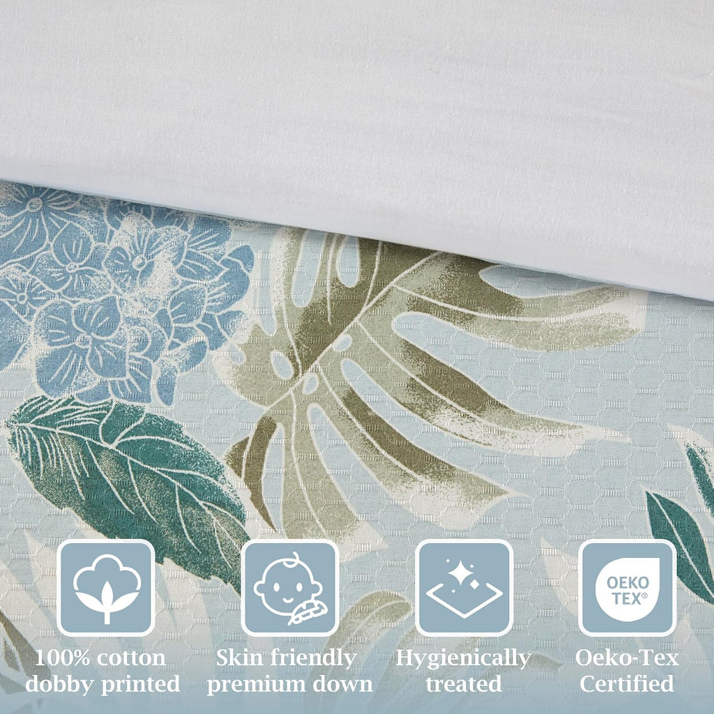 Harbor House Full Comforter Set, Tropical Palm Print, Soft Cotton Oversized Comforter for a Full-Size Bed, Coastal Bedding, 2 Shams, Bedskirt, 2 Décor Pillows, Kiawah Island, Full Blue