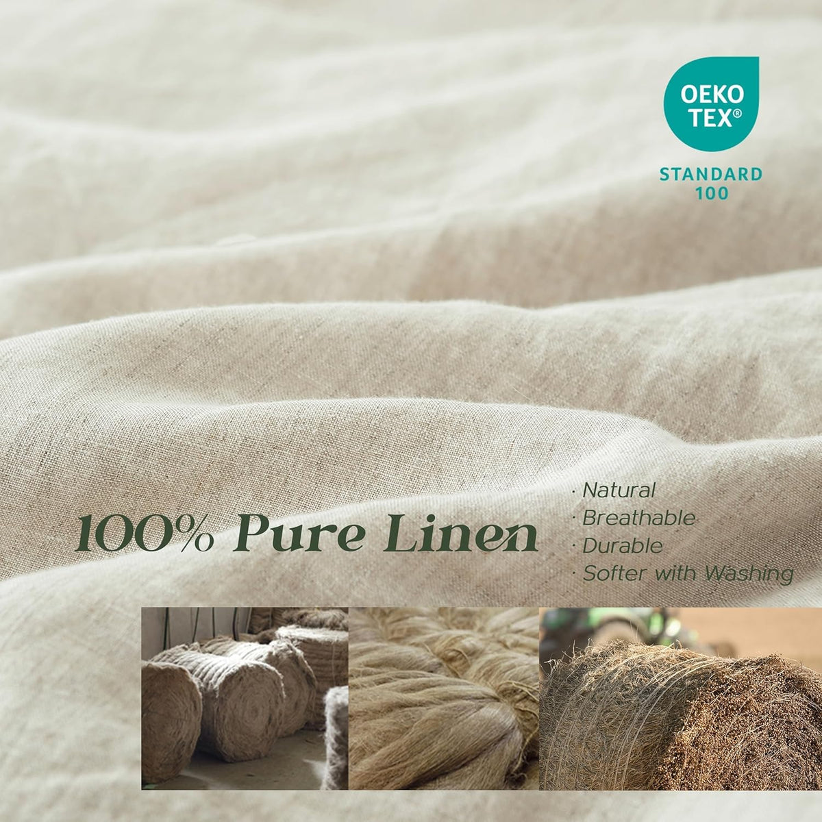 Simple&Opulence 100% Linen Duvet Cover Set, Natural French Flax Duvet Cover Twin Size, Breathable Soft Comfy Linen Bedding Comforter Cover with 1 Pillowcase (68'x86')