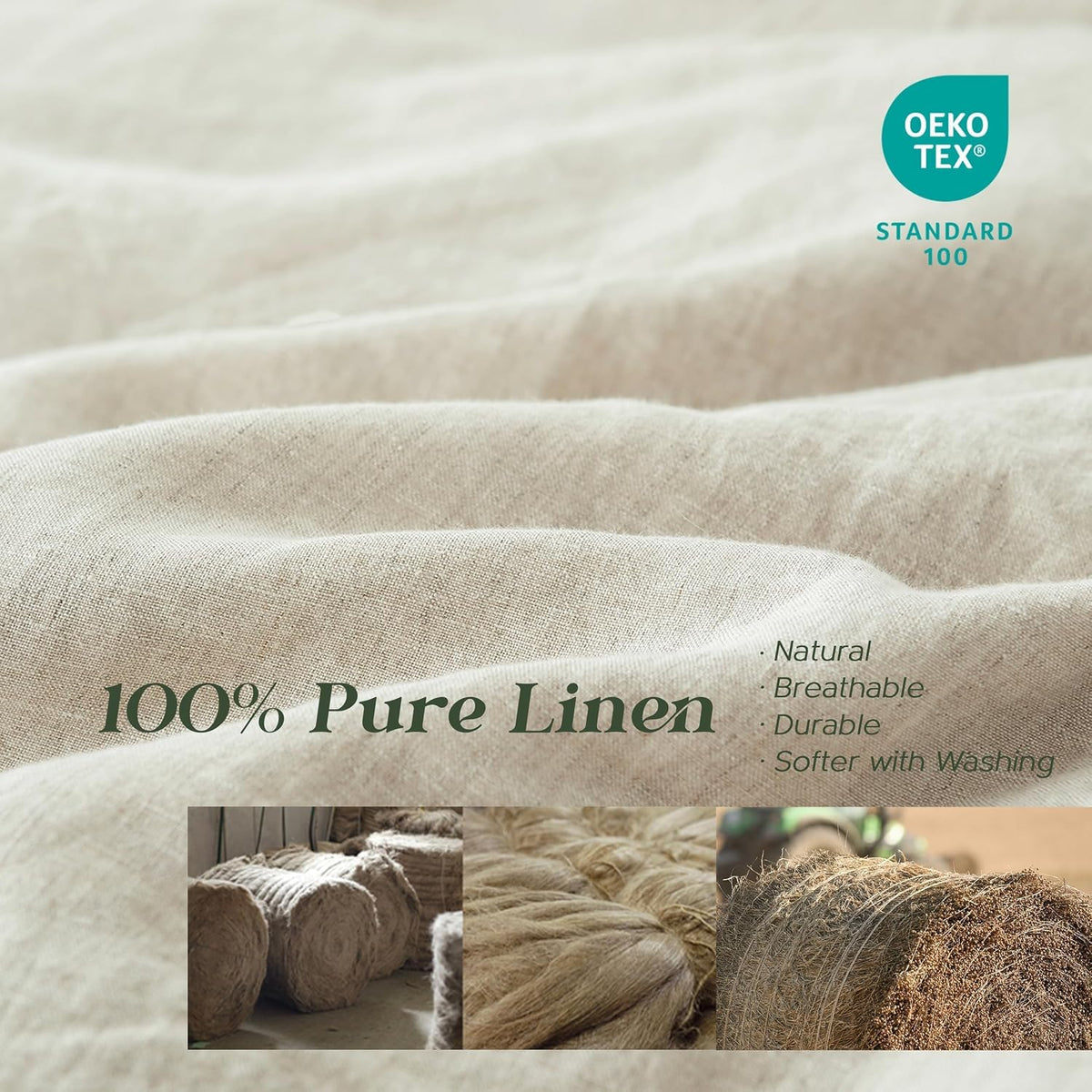 Simple&Opulence 100% Linen Duvet Cover Set, 3 PCS Natural French Flax Linen Duvet Cover, California King Size, Breathable Soft Comfy Bedding Comforter Cover with 2 Pillowcases (104'x98')