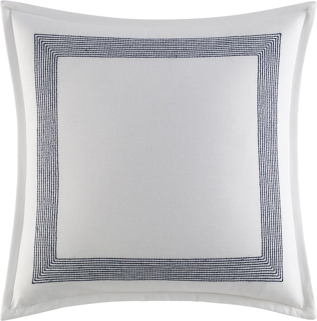 Nautica - Queen Comforter Set, Cotton Reversible Bedding with Matching Shams & Bonus Decorative Pillows (Westport Navy, Queen)
