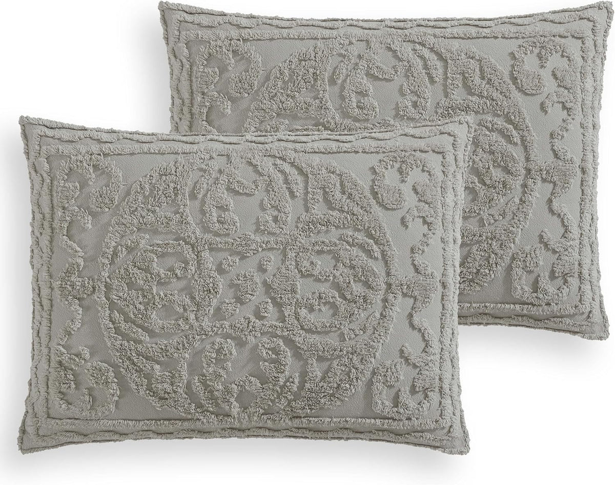 Beatrice Home Fashions Medallion Tufted Chenille Comforter 3-Piece Set, Cotton, All Season Cozy Bedding, King, Gray