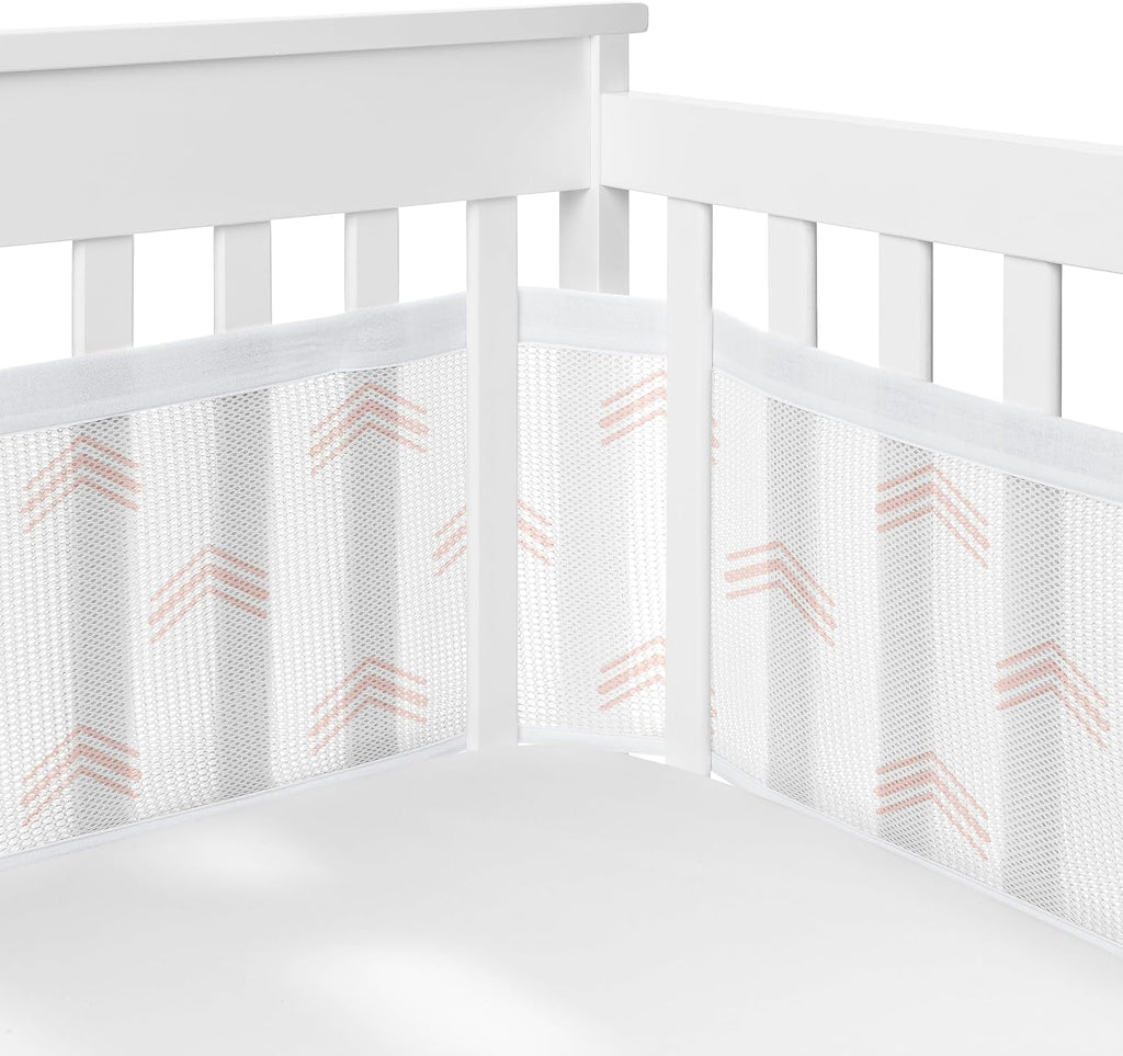 Sweet Jojo Designs Boho Bohemian Girl Baby Crib Bedding Set Infant Nursery Room BreathableBaby Breathable Mesh Crib Liner 6p Blush Pink White Farmhouse Shabby Chic Designer Modern Geometric Arrow Tuft