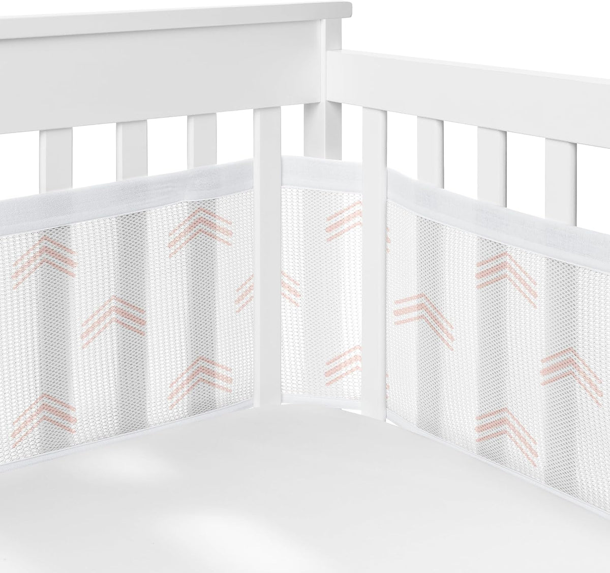 Sweet Jojo Designs Boho Bohemian Girl Baby Crib Bedding Set Infant Nursery Room BreathableBaby Breathable Mesh Crib Liner 6p Blush Pink White Farmhouse Shabby Chic Designer Modern Geometric Arrow Tuft