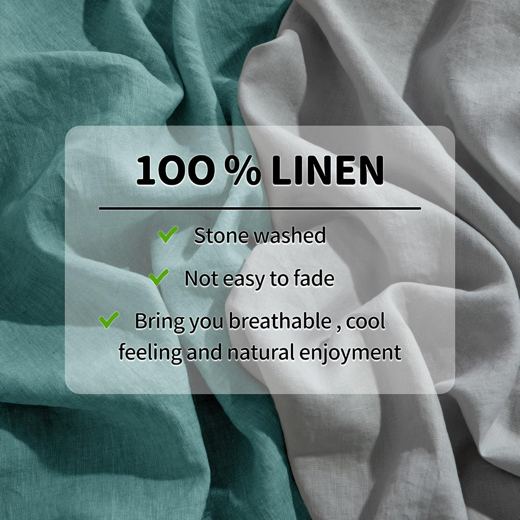 LBRO2M 100% Pure Linen Sheet Set Deep Pocket Up to 16' Bed Sheets Sets, Natural Flax Beddings Soft, Breathable, Comfortable for All Seasons Twin Size, Aqua