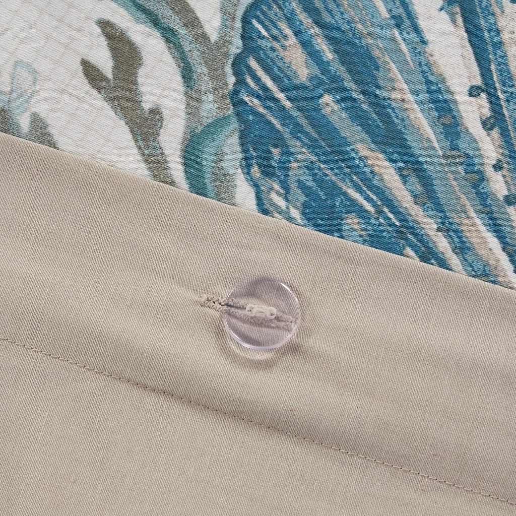 Madison Park Pebble Beach Cotton Duvet Set - Coastal, Starfish, Sealife Design, All Season, Breathable Comforter Cover Bedding, Matching Shams, Decorative Pillows, Aqua Full/Queen(90'x90') 6 Piece