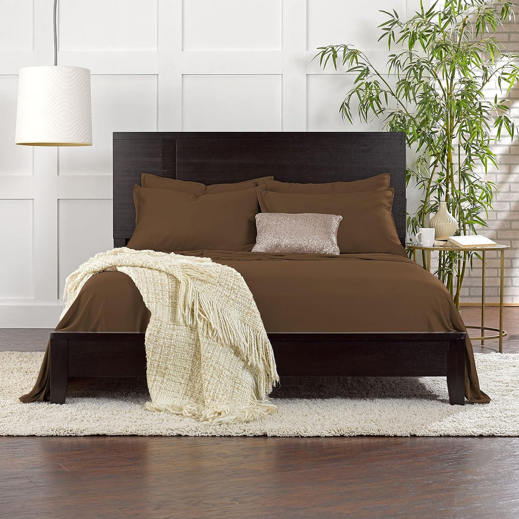 Pure Bamboo Queen Sheets, Genuine 100% Organic Viscose Derived from Bamboo Bed Sheet Set, Luxuriously Soft & Cooling, Double Stitching, 2 Year Quality Promise (Queen, Coconut Husk)