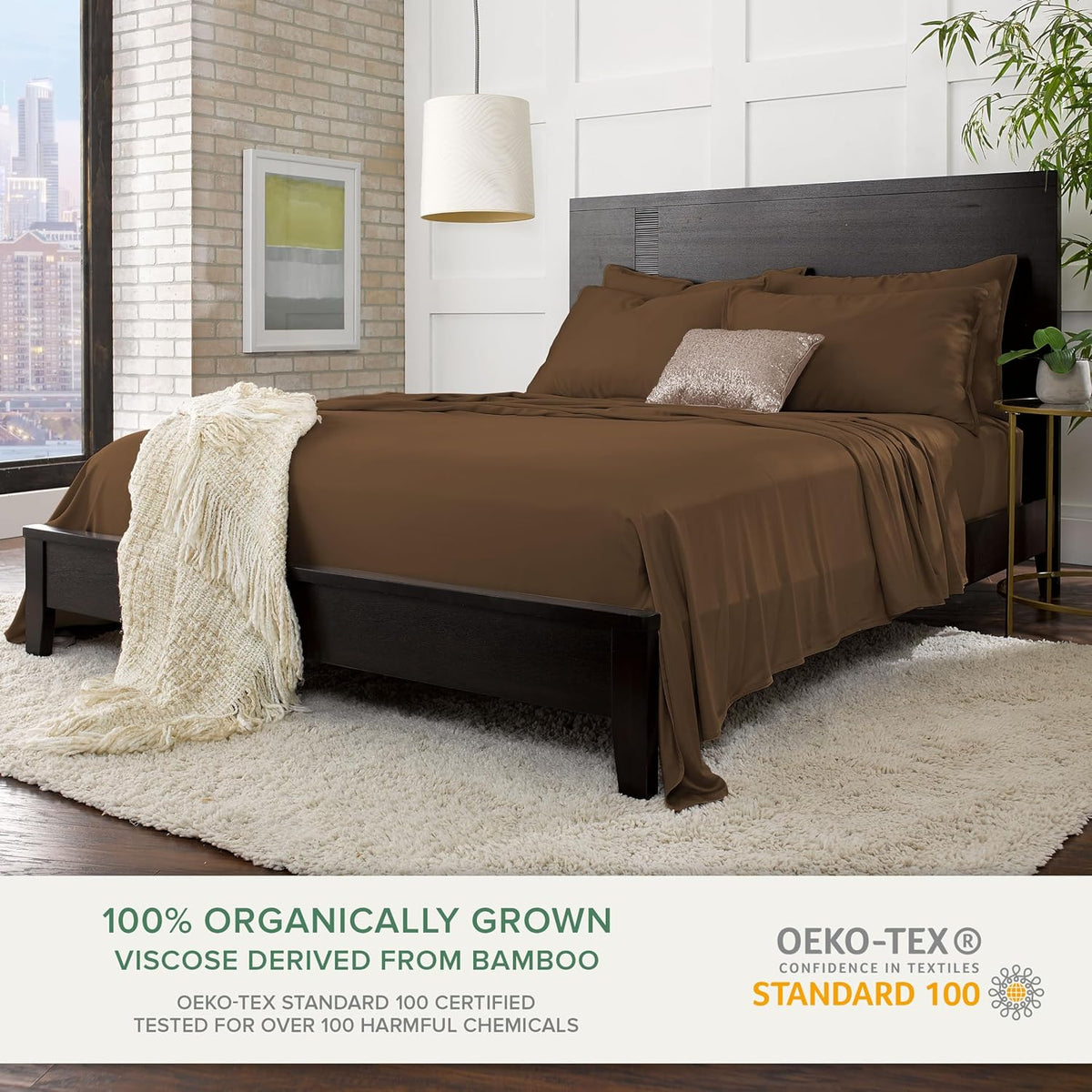 Pure Bamboo Queen Sheets, Genuine 100% Organic Viscose Derived from Bamboo Bed Sheet Set, Luxuriously Soft & Cooling, Double Stitching, 2 Year Quality Promise (Queen, Coconut Husk)