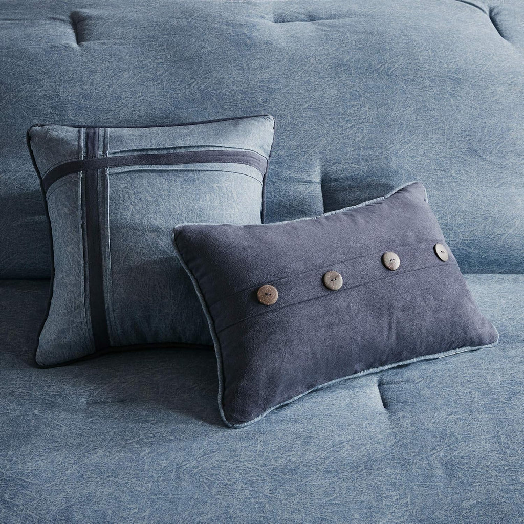Madison Park Boone Cozy Comforter Set, Faux Suede, Deluxe Hotel Styling All Season Down Alternative Bedding Matching Shams, Decorative Pillow, King (104 in x 92 in), Rustic Dark Navy 7 Piece