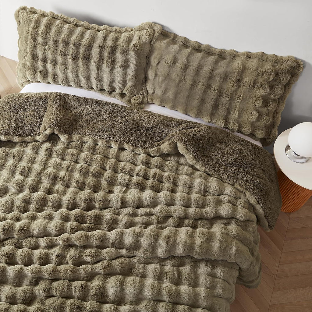 Byourbed Snowball Chunky Bunny - Coma Inducer® Oversized Queen Comforter - Olive Earth