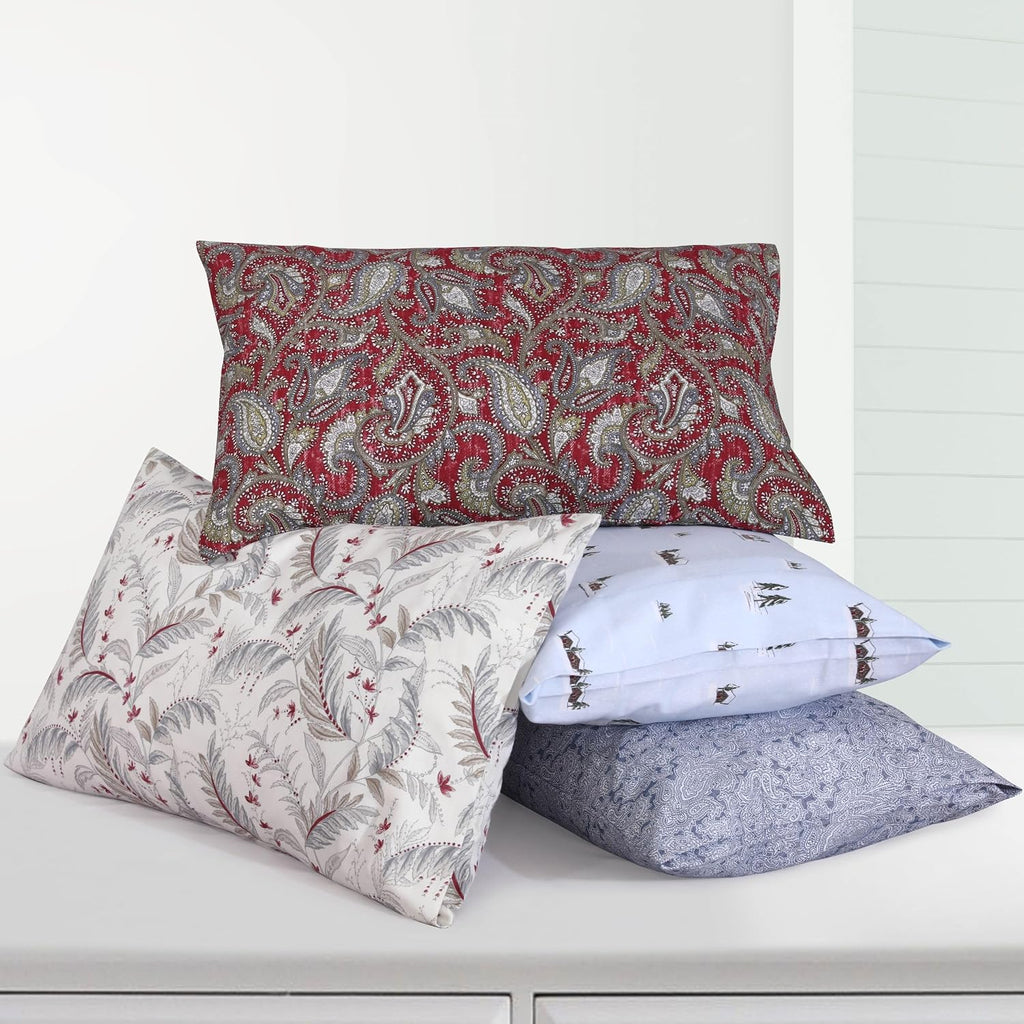 Tribeca Living Portuguese Cotton Flannel Sheets Queen Size - 170-GSM Deep Pocket Bed Sheet Set for Mattresses up to 21 Inches - 4 Piece Ultra-Soft Printed Bedding in Chiara Leaves