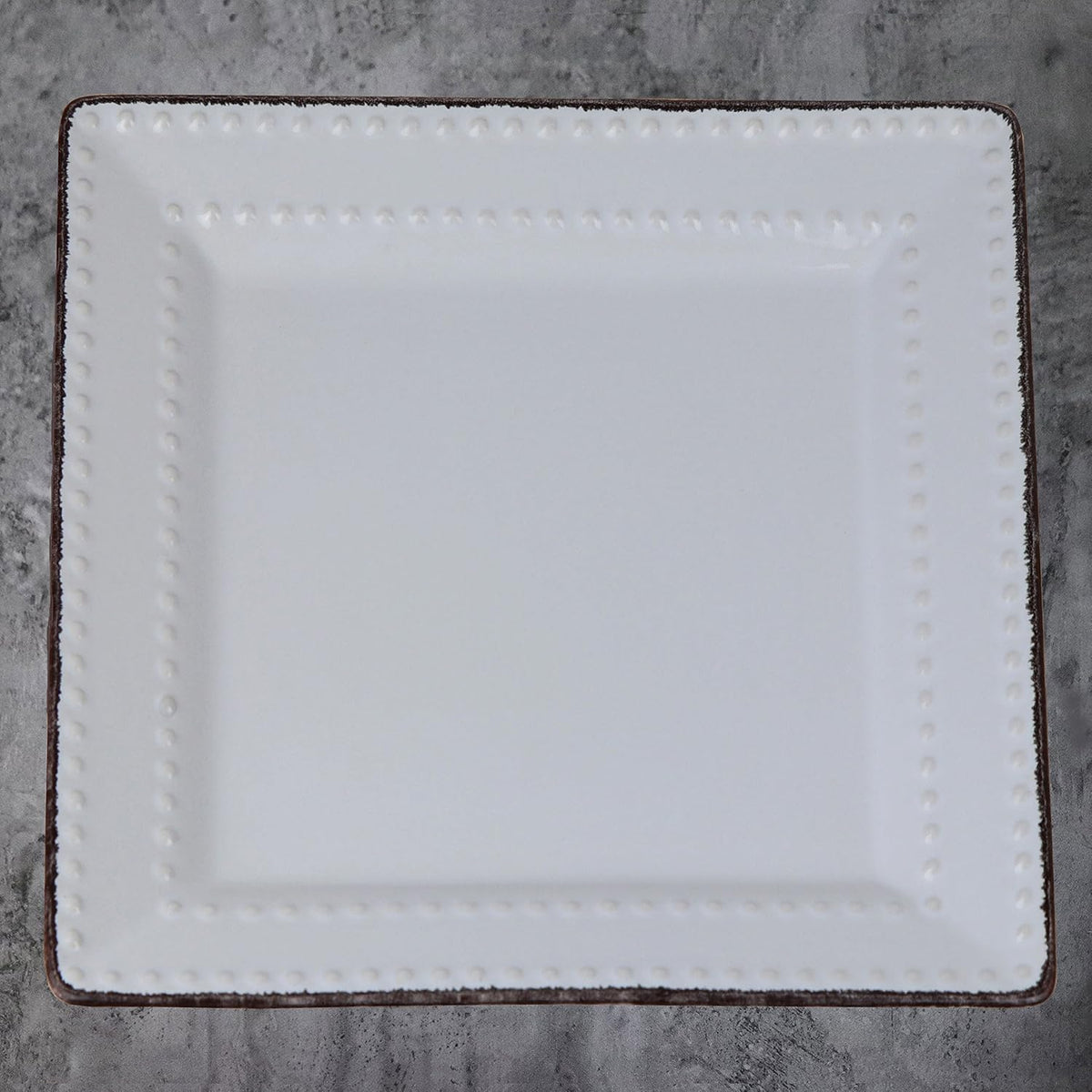 Stylish and Elegant 16 Piece Square Beaded Stoneware Dinnerware set Service for Hosting Parties and Events - White, 16 Piece, Square Beaded