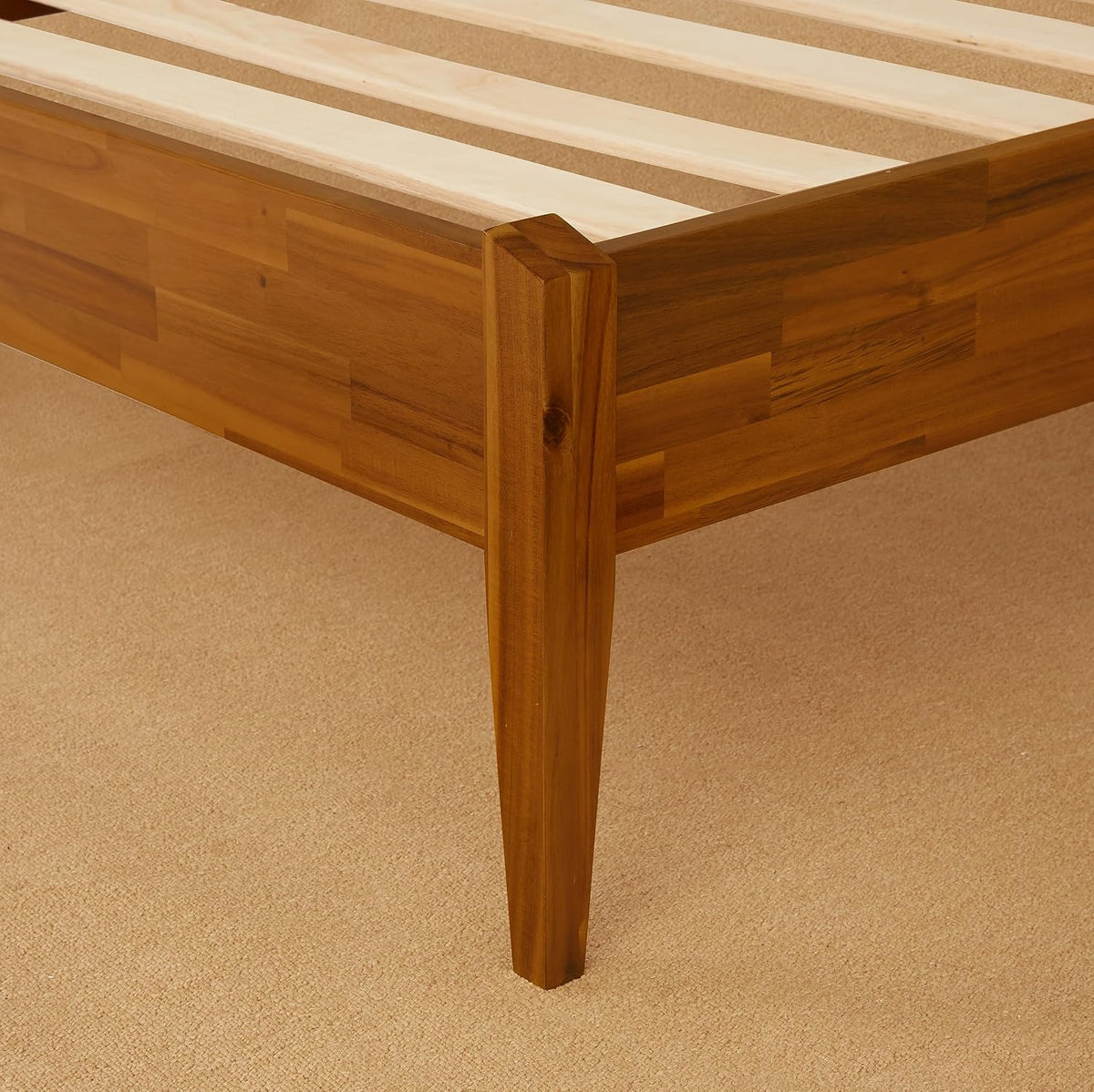 Bme Dinkee Twin Bed Frames without Headboard, Acacia Wood 15 Inch Platform Bed, Slat Support, Japanese Joinery Bed, No Box Spring Needed, Easy Assembly, Minimalist Modern and Bohemian Style, Caramel