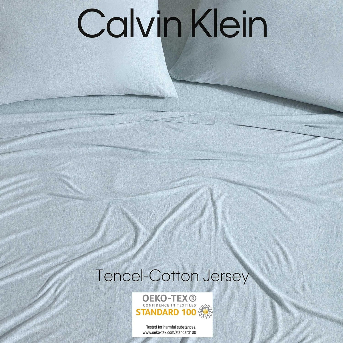 Calvin Klein - Queen Size Sheets Set, Naturally Soft Cotton-Blend Melange Jersey Bedding - Bed Sheets with Matching Pillowcases & Fitted Sheet (Modern Cotton Aqua)