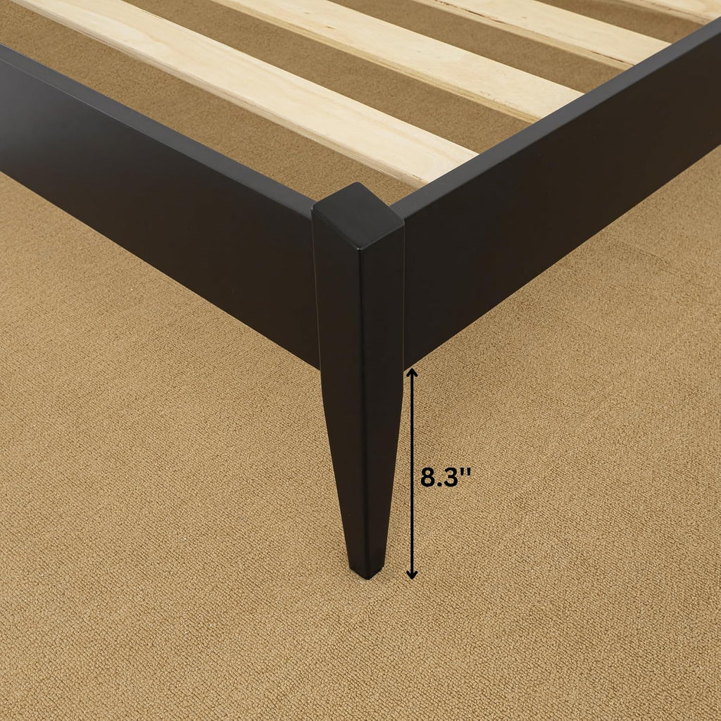 Bme Dinkee Queen Platform Bed Frame Wood 15 Inch - Solid Wood Bed Frame - Modern & Minimalist Style - 12 Strong Wood Slat Support - Easy Assembly - No Box Spring Needed - Black