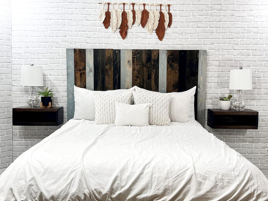 Barn Walls Headboard for King Size Bed - Adjustable Height with Floating Panels, Solid Wood Construction, Wall Mount Design, Easy Installation, Multicolored All Terrain Mix, Modern Style, King Size