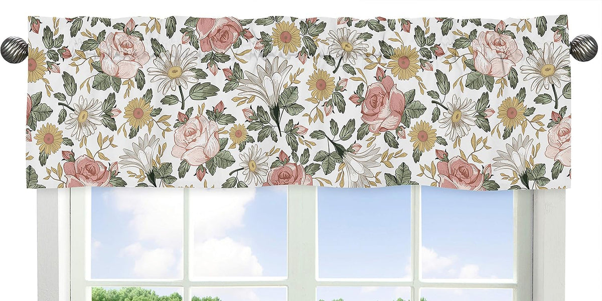 Sweet Jojo Designs Vintage Floral Boho Baby Girl Nursery Crib Bedding Set - 11 Pieces - Blush Pink, Yellow, Green and White Shabby Chic Rose Flower Farmhouse