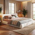 JIJIWANG King Size Upholstered Platform Bed Frame with Soft Boucle Fabric Headboard, Wooden Slats Support, No Box Spring Needed,Easy Assembly, White