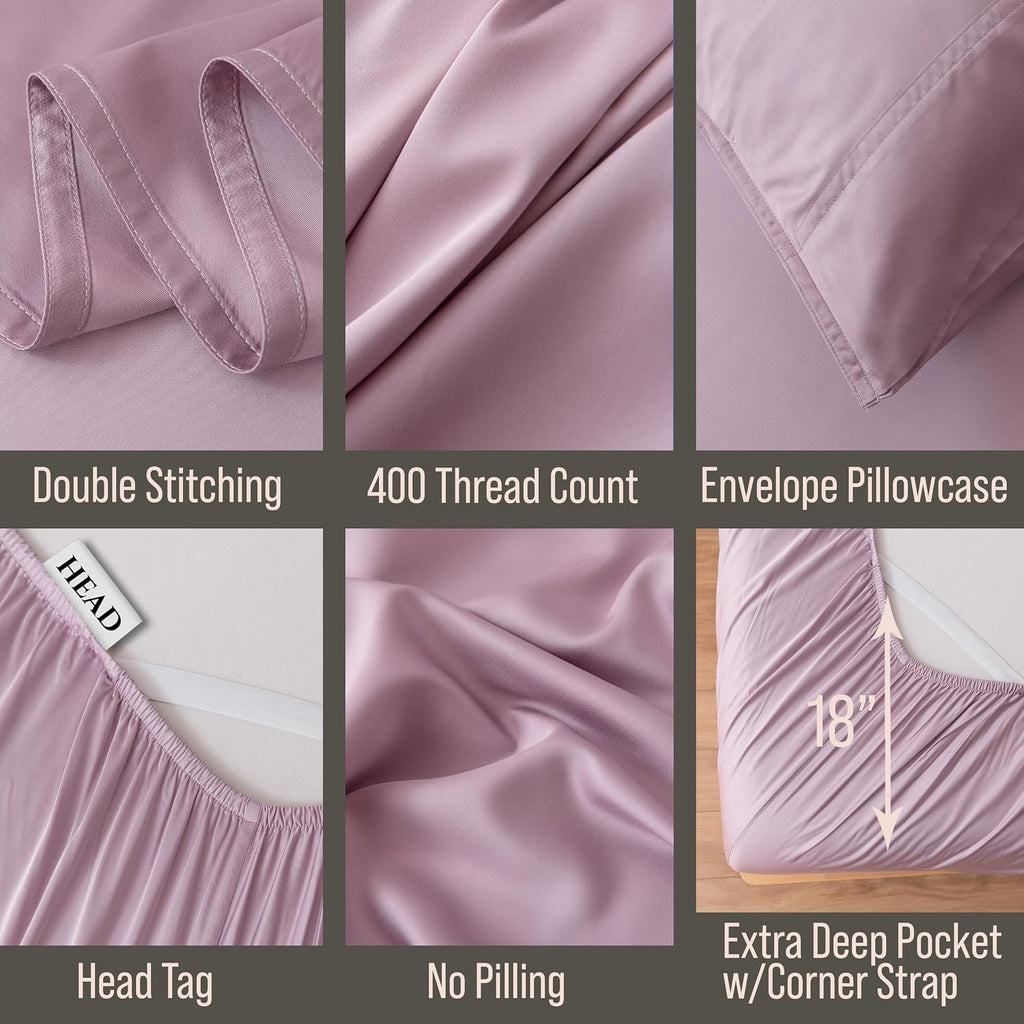Bella Coterie Luxury Bamboo Viscose King Size Sheet Set | 100% Organically Grown | Ultra Soft | Cooling for Hot Sleepers | 18' Deep Pocket [Lilac]