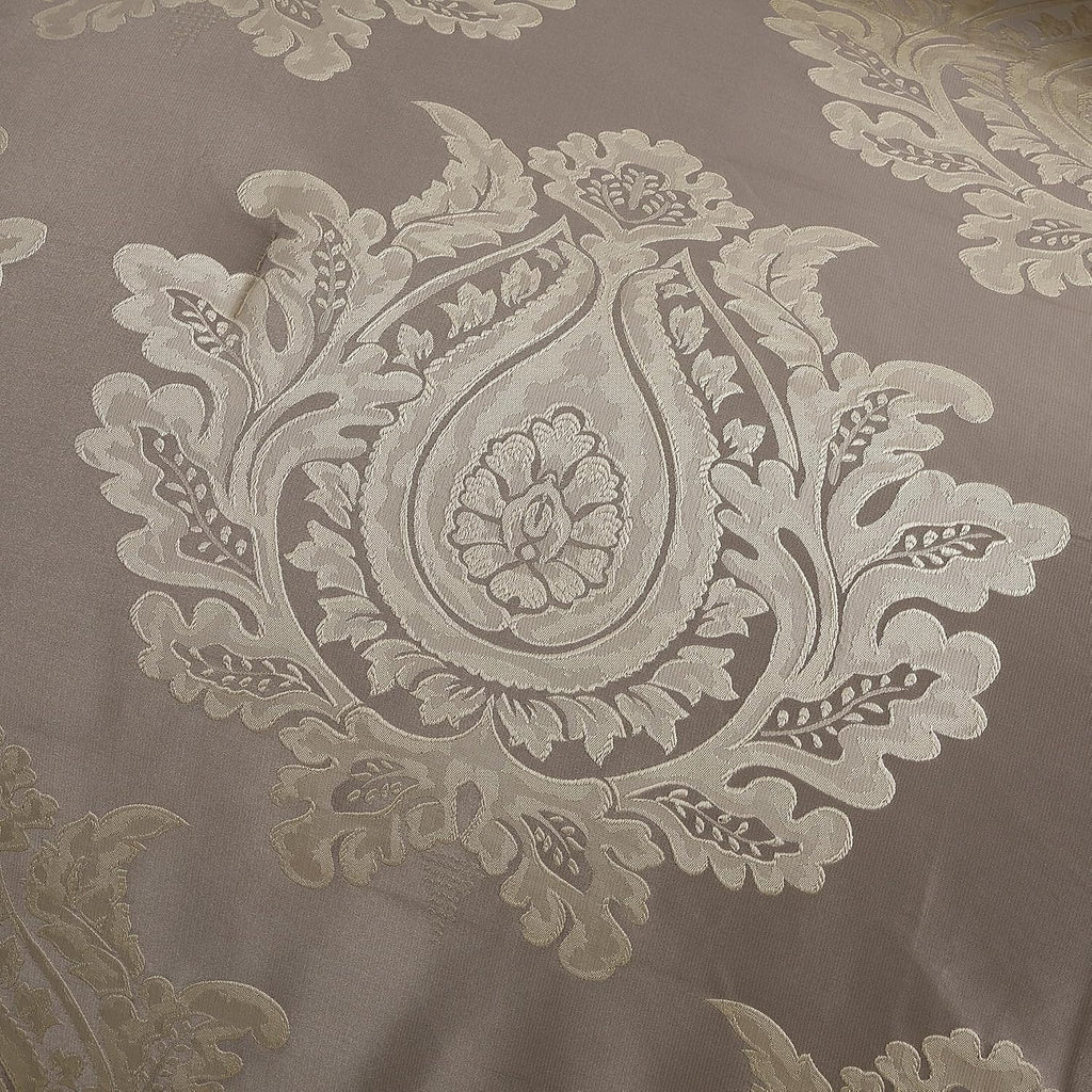 Grand Avenue Beige Comforter Set King Size, Jacquard with Matching Solid Piecework Bedding Set, All Season, Bedskirt, Pillows & Shams