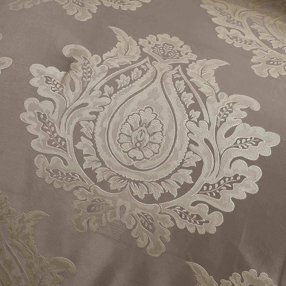 Grand Avenue Beige Comforter Set King Size, Jacquard with Matching Solid Piecework Bedding Set, All Season, Bedskirt, Pillows & Shams