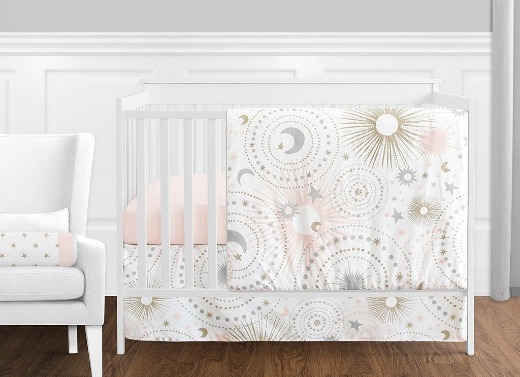 Sweet Jojo Designs 11 pc. Blush Pink, Gold, Grey and White Star and Moon Celestial Baby Girl Crib Bedding Set