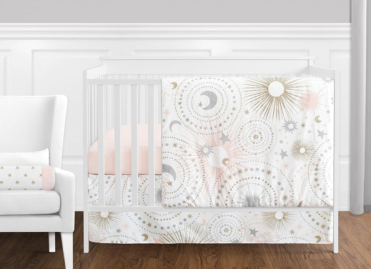 Sweet Jojo Designs 11 pc. Blush Pink, Gold, Grey and White Star and Moon Celestial Baby Girl Crib Bedding Set