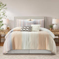 Grand Avenue Pink Waffle Jacquard Comforter Set Queen Size, 7 Piece Striped Bedding Set, All Season Home Decor, Matching Pillow Shams, Bedskirt, Decorative Pillows