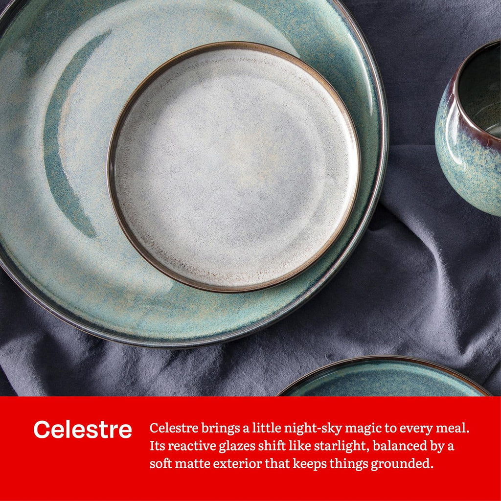 Eater x Zwiesel Fortessa Celestre Stoneware, 16 Piece Dinnerware Set (Service for 4), Borealis Silt