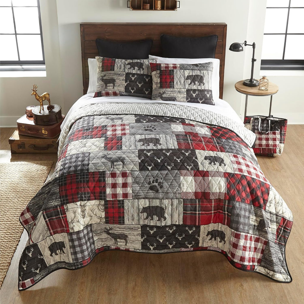 Donna Sharp Timber-King Quilt Set, Measures 104 x 96, Includes 1 Quilt and 2 King Shams, Machine Washable