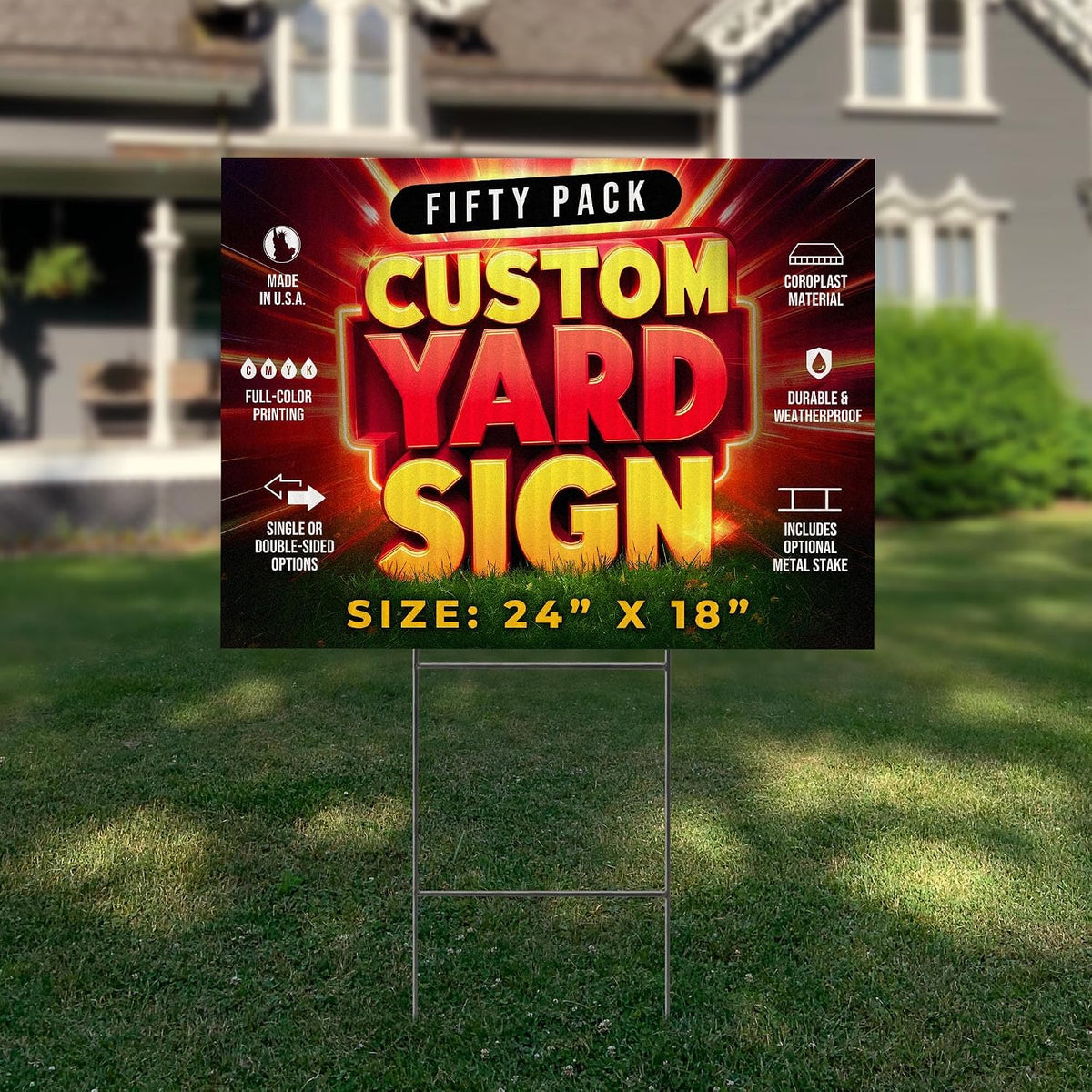 50 Pack 24'x18' Custom Yard Signs with Stakes, Personalized Yard Signs for Outdoors, Customized Full Color Print Corrugated Signs for Business