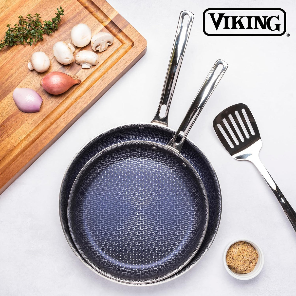 Viking 3-Ply Non Stick Frying Pans, 2-Piece Hybrid Plus Stainless Steel, 9.5 and 11 Inch, Silver