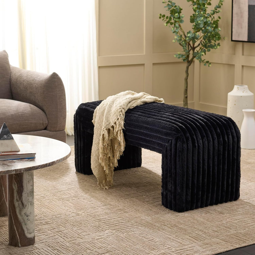 SAFAVIEH Home Collection - Arihana Curved Waterfall Bench, Black Upholstered Seating (BCH6405A)