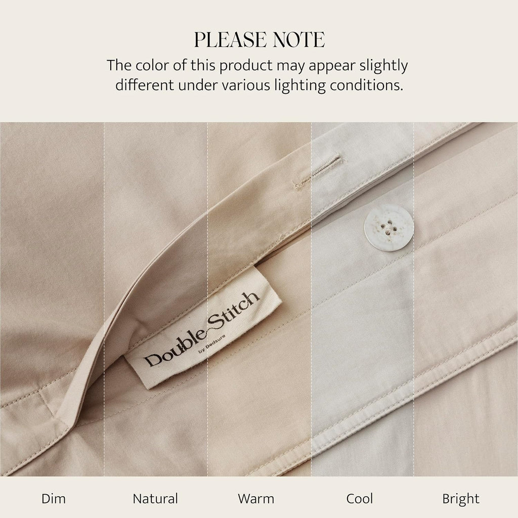 Double Stitch 100% GOTS Organic Cotton Duvet Cover, Washed Cotton King Size Duvet Covers Set, 300 TC Luxury Hotel Sateen Weave 3PCS Bedding Set, Soft Long Staple Cotton, Made in India, Warm Greige