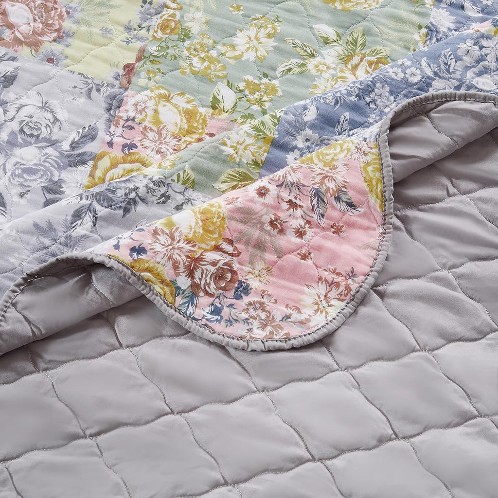 Greenland Home Emma Vintage Style Quilted Bedspread Set, 3-Piece Jumbo Queen, Gray