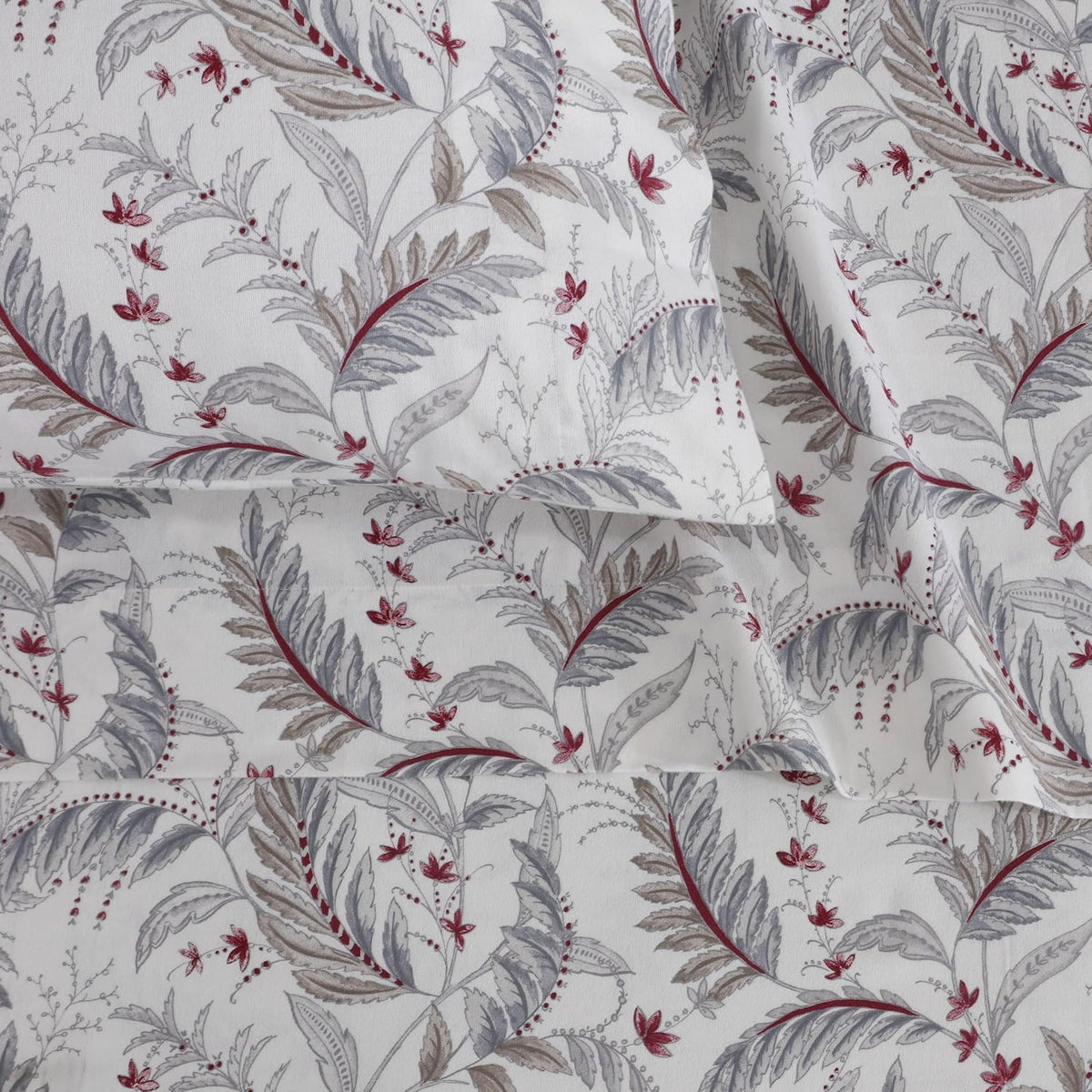 Tribeca Living Portuguese Cotton Flannel Sheets Queen Size - 170-GSM Deep Pocket Bed Sheet Set for Mattresses up to 21 Inches - 4 Piece Ultra-Soft Printed Bedding in Chiara Leaves