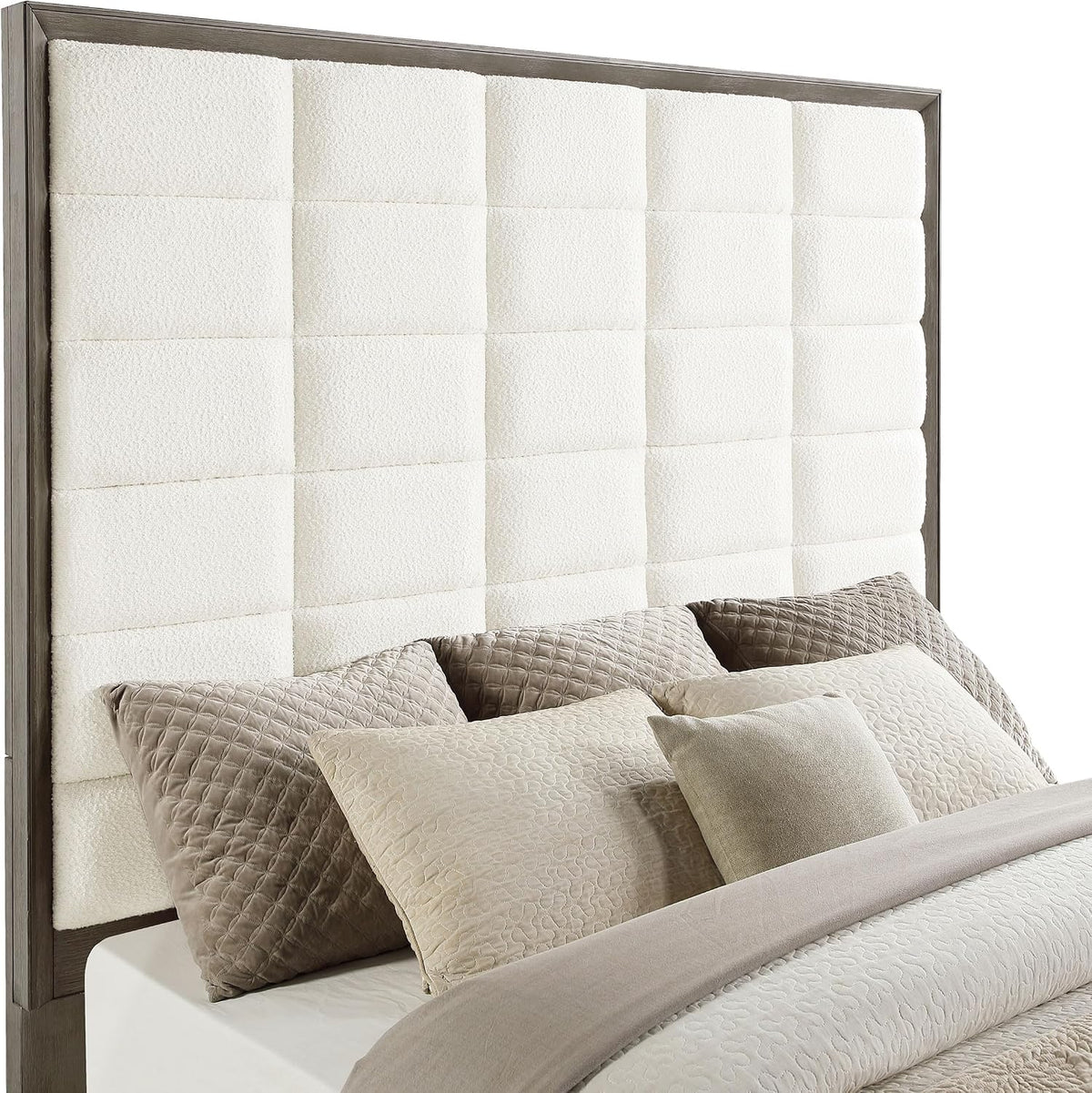 Coaster Home Furnishings Durango Transitional 4-Piece Bedroom Set Boucle Upholstered California King Size Panel Bed Frame 80-inch Headboard Washed Oak 223271KW-S4
