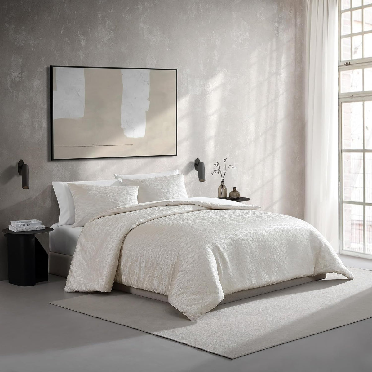 Vera Wang - Queen Comforter Set, Luxury Bedding Set with Matching Shams, Chic Room Essentials (Illusion Ivory, Queen)