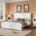 King Size Solid Wood Platform Bed Frame,Wood Bed with USB Charging Station, Solid Wood Leg/No Box Spring Needed/Noise Free/White