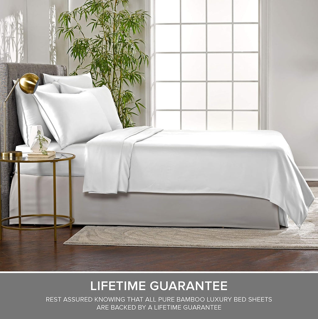 Pure Bamboo Split King Sheets, Genuine 100% Organic Viscose Derived from Bamboo Bed Sheet Set, Soft & Cooling, Double Stitching, 2 Fitted Sheets (Split King, White)