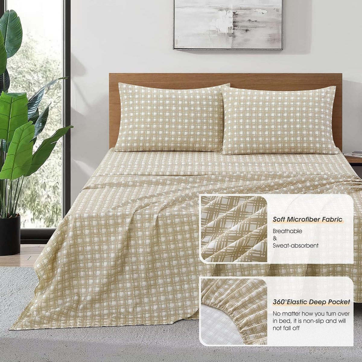 LANCO MODERN LIFESTYLE Taupe King Size Comforter Set, Classic Jacquard Floral 14 Pieces Bedding Set, Ultra Soft for All Seasons, Sheets, Bedskirt, Throw, Matching Shams and Decor Pillows