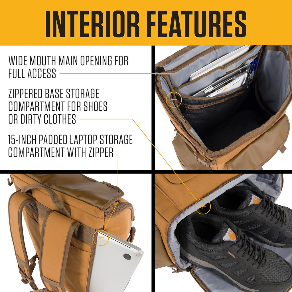 Carhartt 35L Nylon Workday Backpack, Durable Water-Resistant Pack with 15' Laptop Sleeve and Adjustable Shoulder Straps, Tarmac
