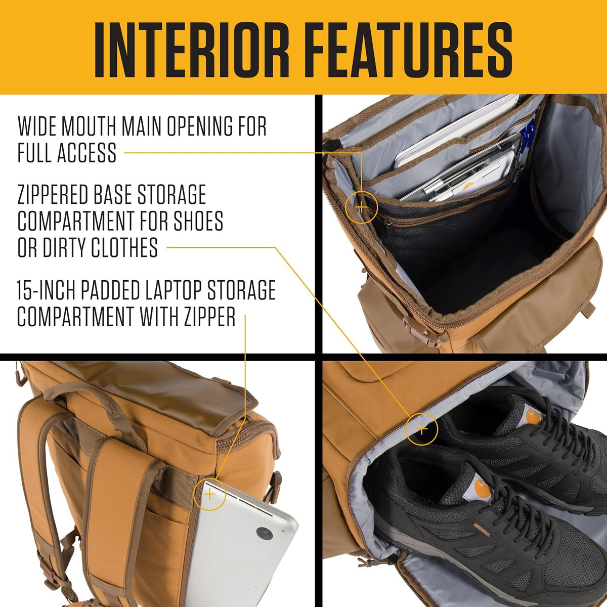 Carhartt 35L Nylon Workday Backpack, Durable Water-Resistant Pack with 15' Laptop Sleeve and Adjustable Shoulder Straps, Tarmac