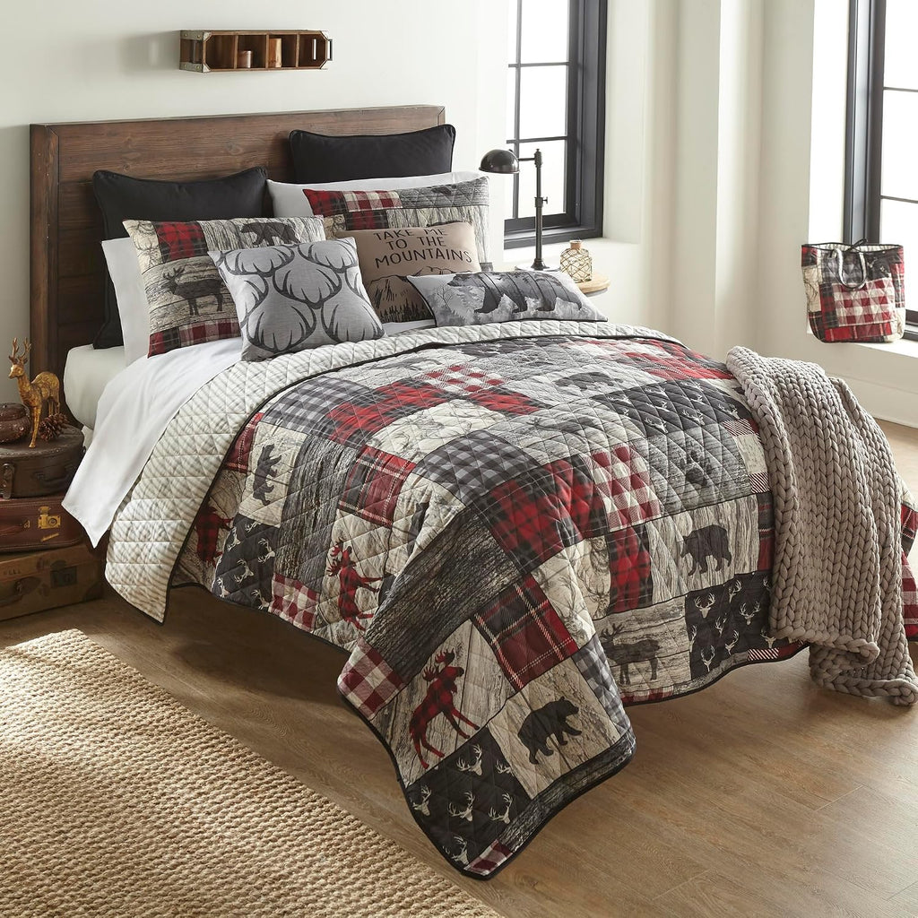 Donna Sharp Timber-King Quilt Set, Measures 104 x 96, Includes 1 Quilt and 2 King Shams, Machine Washable