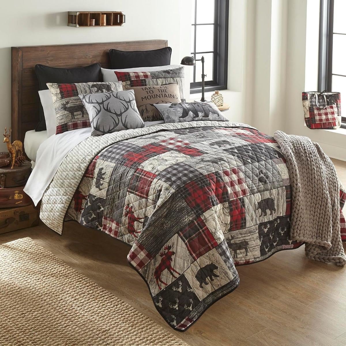 Donna Sharp Timber-King Quilt Set, Measures 104 x 96, Includes 1 Quilt and 2 King Shams, Machine Washable